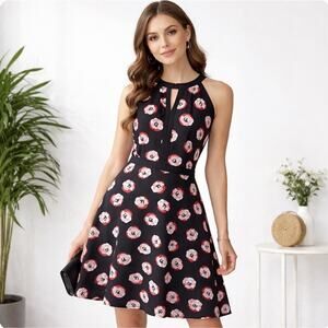 Elle Size 16 Side zip black red floral racer back 2 button close Centerband